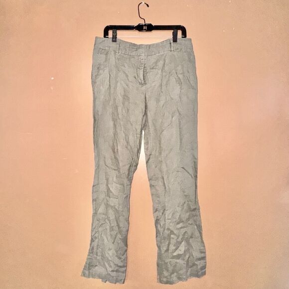 H&M 100% Linen Taupe Green Women's Pants - Size 12 - Excellent Condition - Picture 4 of 9